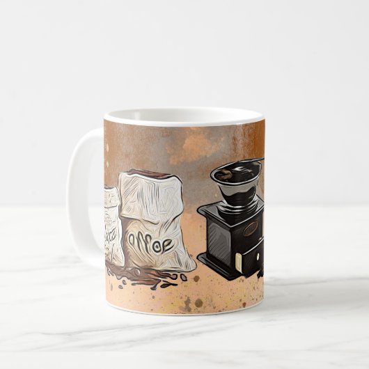 Niedliche Kaffeebohnen mit Bar Kaffeetasse (Vorderseite Links)