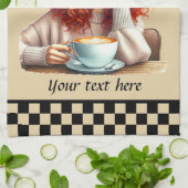 niedliche Kaffeefrau ergänzt Text Geschirrtuch (Gefaltet)