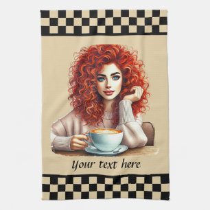 niedliche Kaffeefrau ergänzt Text Geschirrtuch