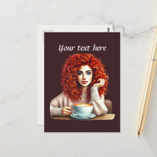 Niedliche Kaffeefrau ergänzt Text Postkarte