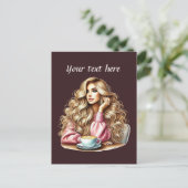 Niedliche Kaffeefrau ergänzt Text Postkarte (Stehend Vorderseite)
