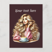 Niedliche Kaffeefrau ergänzt Text Postkarte (Vorderseite)
