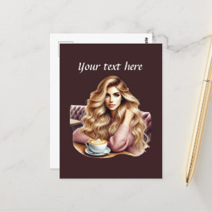 Niedliche Kaffeefrau ergänzt Text Postkarte
