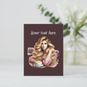 Niedliche Kaffeefrau ergänzt Text Postkarte (Stehend Vorderseite)
