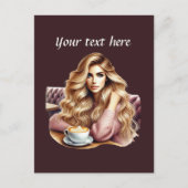 Niedliche Kaffeefrau ergänzt Text Postkarte (Vorderseite)
