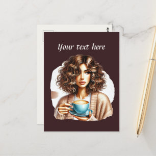 Niedliche Kaffeefrau ergänzt Text Postkarte