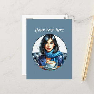 Niedliche Kaffeefrau ergänzt Text Postkarte