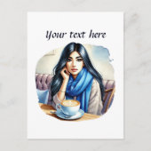 Niedliche Kaffeefrau ergänzt Text Postkarte (Vorderseite)
