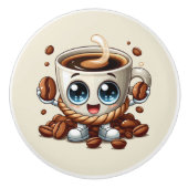 Niedliche Kaffeeliebhaber Keramikknauf (Vorderseite)