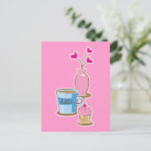 Niedliche Kaffeepause mit Latte Blume Herz Postkarte (Stehend Vorderseite)