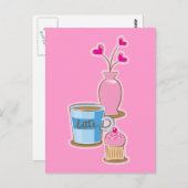 Niedliche Kaffeepause mit Latte Blume Herz Postkarte (Vorne/Hinten)