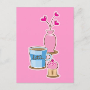 Niedliche Kaffeepause mit Latte Blume Herz Postkarte