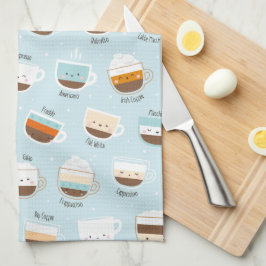 Niedliche Kaffeetassen auf hellblau Geschirrtuch