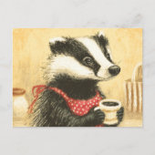Niedliche Kaffeezeit mit bezaubernder Miss Badger Postkarte (Vorderseite)