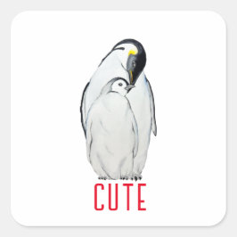 Niedliche Kaiserpinguinfamilie T - Shirt Quadratischer Aufkleber