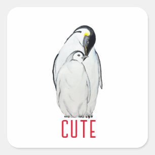 Niedliche Kaiserpinguinfamilie T - Shirt Quadratischer Aufkleber