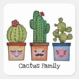 Niedliche Kakteen in Aquarellfarben Quadratischer Aufkleber