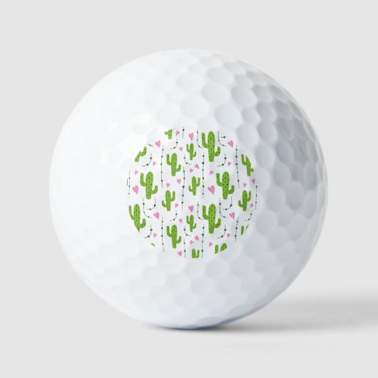 Niedliche Kakteen mit Herz in Grün Golfball (Vorderseite)