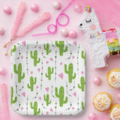 Niedliche Kakteen mit Herz in Grün Pappteller (Party)