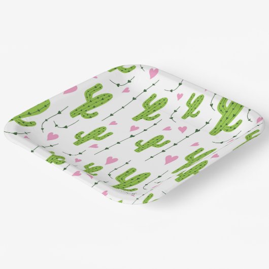 Niedliche Kakteen mit Herz in Grün Pappteller (Gewinkelt)