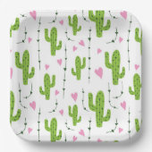 Niedliche Kakteen mit Herz in Grün Pappteller (Vorderseite)