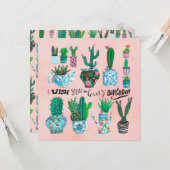 Niedliche Kakteen, rosa und grüne Pflanze Liebhabe Karte (Vorderseite/Rückseite Beispiel)