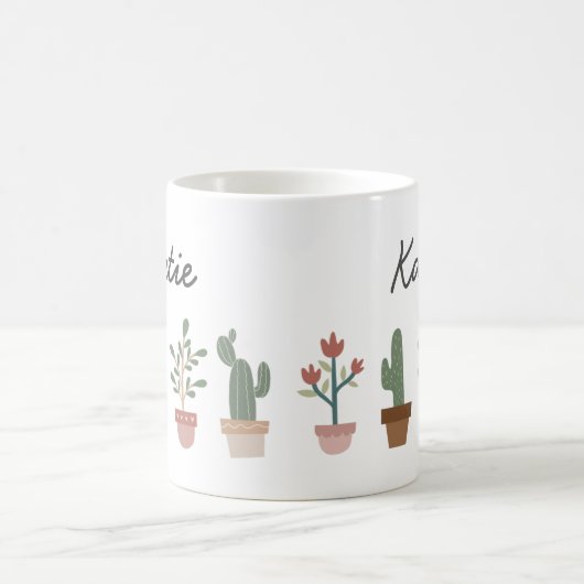 Niedliche Kakteen und Blume in einem Topf Kaffeetasse (Mittel)