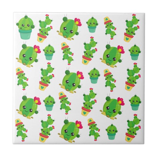 Niedliche Kaktus, grüne Kakteen, Kaktusmuster Fliese (Vorderseite)