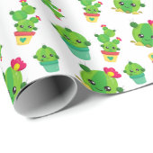 Niedliche Kaktus, grüne Kakteen, Kaktusmuster Geschenkpapier (Rolleneckpunkt)