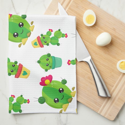 Niedliche Kaktus, grüne Kakteen, Kaktusmuster Geschirrtuch (Viertel Falte)