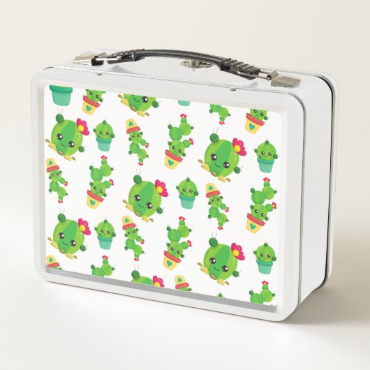 Niedliche Kaktus, grüne Kakteen, Kaktusmuster Metall Brotdose (Rückseite)