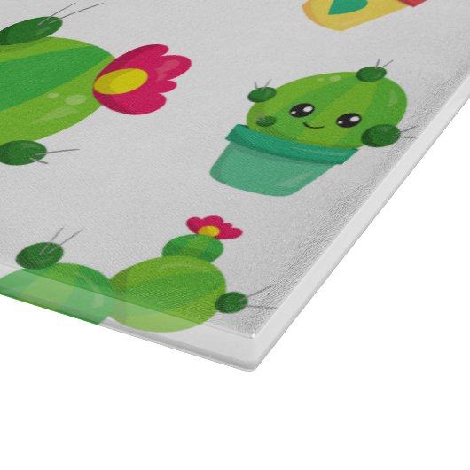 Niedliche Kaktus, grüne Kakteen, Kaktusmuster Schneidebrett (Ecke)