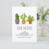 Niedliche Kaktus in Blume Pots Illustration Save The Date (Stehend Vorderseite)