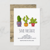 Niedliche Kaktus in Blume Pots Illustration Save The Date (Vorne/Hinten)