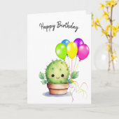 Niedliche Kaktus mit Birthday Balloons Karte (Gelbe Blume)