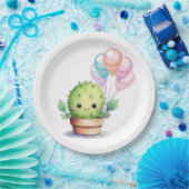 Niedliche Kaktus mit Birthday Balloons Pappteller (Party)