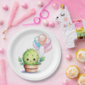 Niedliche Kaktus mit Birthday Balloons Pappteller (Party)