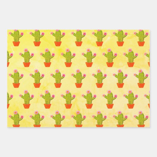 Niedliche Kaktus mit rosa Blume Geschenkpapier Set (Vorderseite 2)