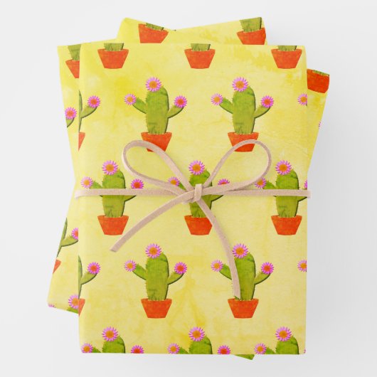 Niedliche Kaktus mit rosa Blume Geschenkpapier Set (Beispiel)