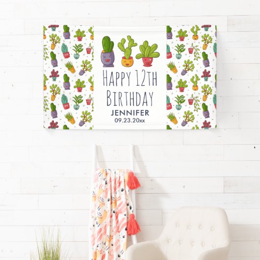 Niedliche Kaktus Nature Succulents Muster Geburtst Banner (Insitu)