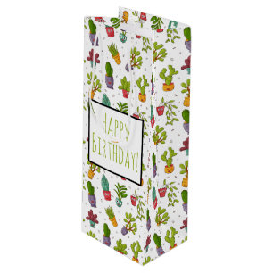 Niedliche Kaktus Nature Succulents Muster Geburtst Geschenktüte Für Weinflaschen