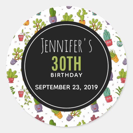 Niedliche Kaktus Nature Succulents Muster Geburtst Runder Aufkleber (Vorderseite)