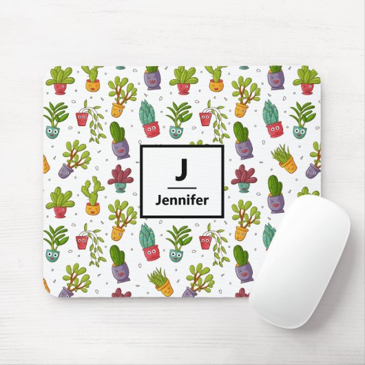 Niedliche Kaktus Naturekkulenten Muster Monogramm Mousepad (Mit Mouse)