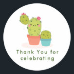 Niedliche Kaktus Runder Aufkleber<br><div class="desc">Dieser Aufkleber passt zu unserer Niedlichen Cactus Baby Shower Kollektion</div>