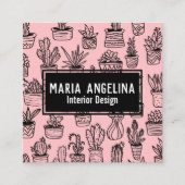 Niedliche Kaktus & Sukkulente Boho Doodle QR Code  Quadratische Visitenkarte (Vorderseite)