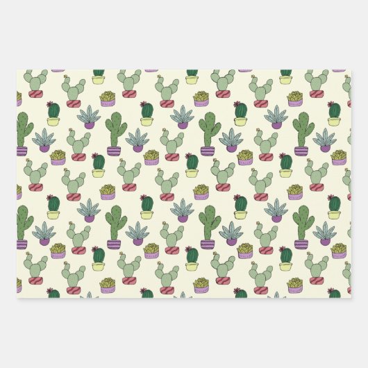 Niedliche Kaktus Sukkulente gepunktete Pflanze Kak Geschenkpapier Set (Vorderseite)