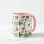 Niedliche Kaktus-Sukkulente rosa grün mit Monogram Tasse (VorderseiteRechts)