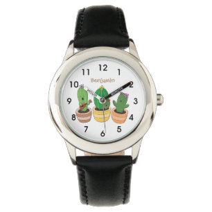Niedliche Kaktus-Trio-Cartoon-Darstellung Armbanduhr