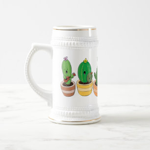 Niedliche Kaktus-Trio-Cartoon-Darstellung Bierglas