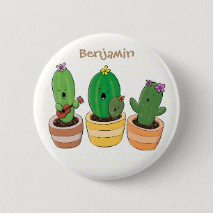 Niedliche Kaktus-Trio-Cartoon-Darstellung Button